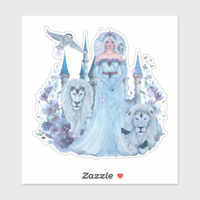 Ice princess with white lion and butterflies  (Sheet)