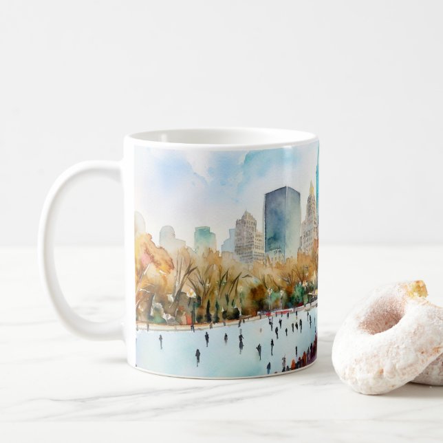 Ice rink Central Park New York  Coffee Mug (With Donut)