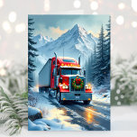 Ice Road Truck Driver Christmas Card<br><div class="desc">Wish your favourite truck driver a Merry Christmas with this festive red semi-truck travelling through the snowy mountains with a Christmas wreath on the front. Personalise with your own text.</div>