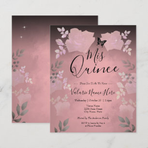Ice Rose Pink Floral Quinceanera Budget Invitation