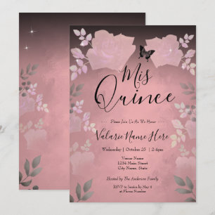 Ice Rose Pink Floral Quinceanera Budget Invitation