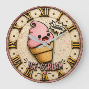 Ice Scream Funny Ice Cream Cute Kawaii Kitchen Large Clock