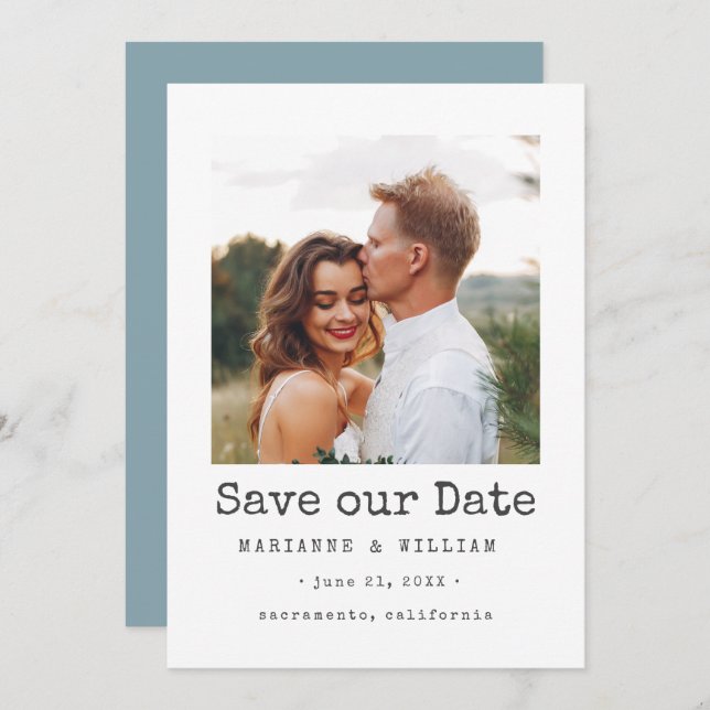 Ice Simple SQUARE Photo wedding save the date (Front/Back)