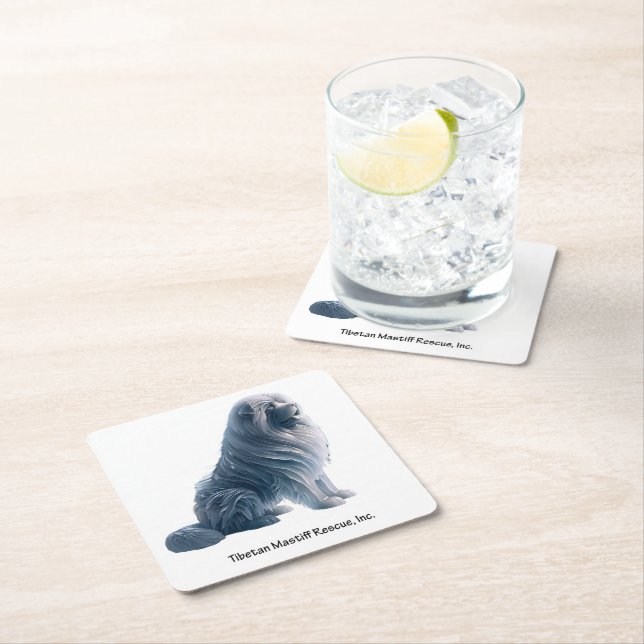 Ice Sitting Tibetan Mastiff Napkins Square Paper Coaster (Insitu)