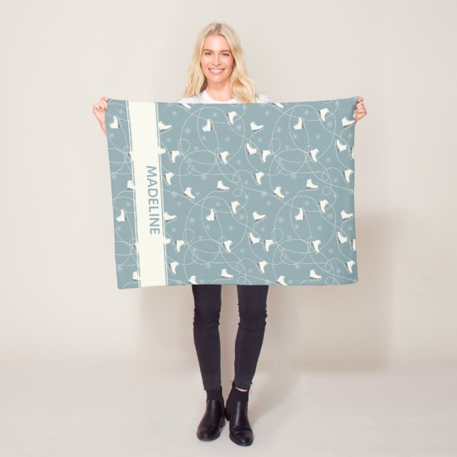 Ice Skate and Snowflake Pattern Fleece Blanket (In Situ)