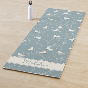 Ice Skate and Snowflake Pattern Yoga Mat