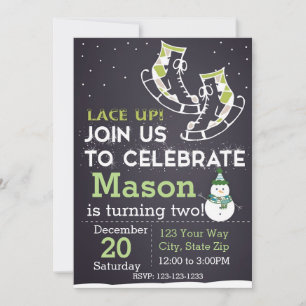 Ice Skate Birthday Invitation (green)