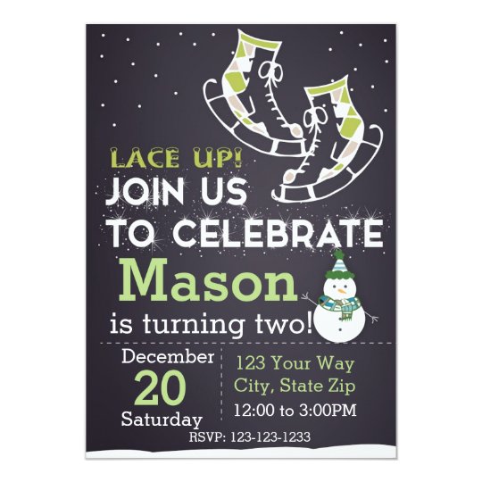 Ice Skate Birthday Invitation (green)