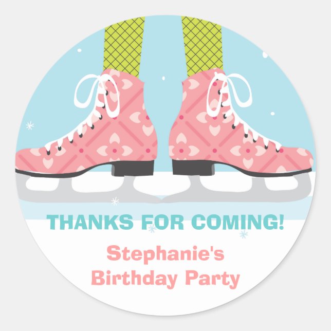 Ice Skate Birthday Party Thank You Sticker (Front)