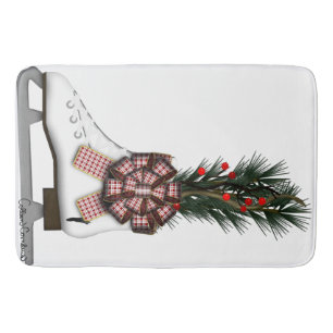 Ice Skate Christmas Decoration with Tartan Bow Bath Mat