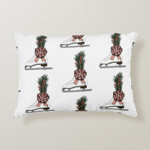 Ice Skate Christmas Decoration with Tartan Bow Decorative Cushion