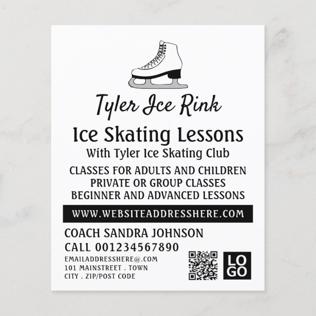 Ice Skate Design, Ice Skating Lesson Advertising Flyer (Front)