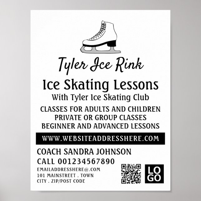 Ice Skate Design, Ice Skating Lesson Advertising Poster (Front)