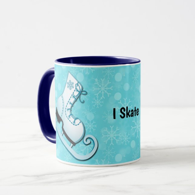 Ice Skate I Skate Personalized Mug Cup in Blue (Front Left)