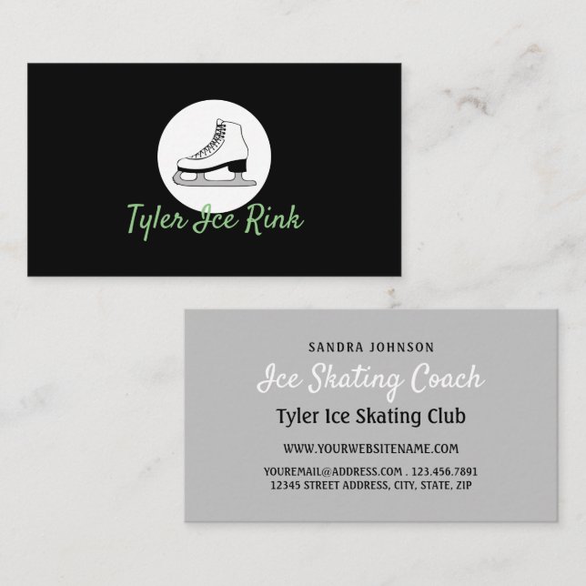 Ice Skate Logo, Ice Skater, Ice Skating Coach Business Card (Front/Back)
