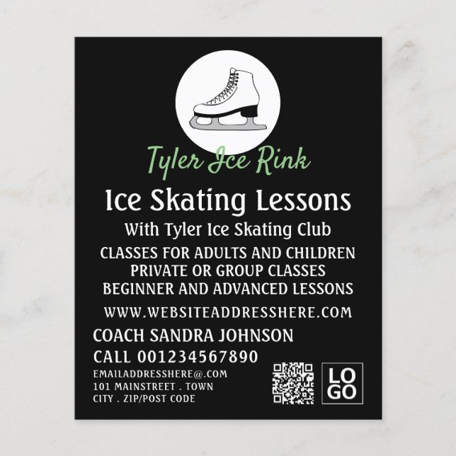 Ice Skate Logo, Ice Skating Lesson Advertising Flyer (Front)