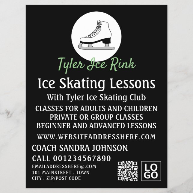 Ice Skate Logo, Ice Skating Lesson Advertising Flyer (Front)