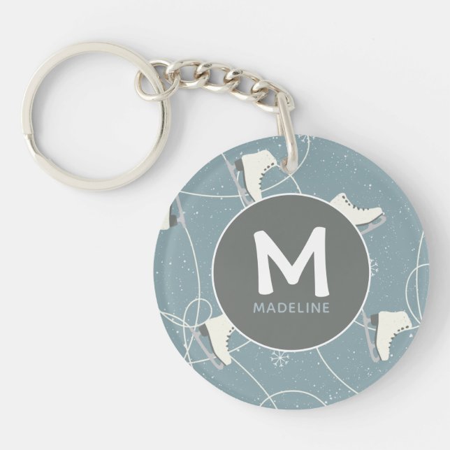 Ice Skate Pattern Personalised  Key Ring (Front)