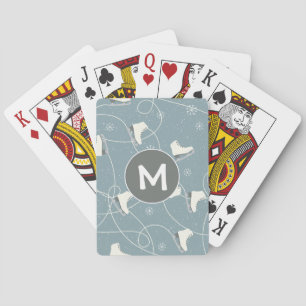 Ice Skate Snowflake Monogram Playing Cards