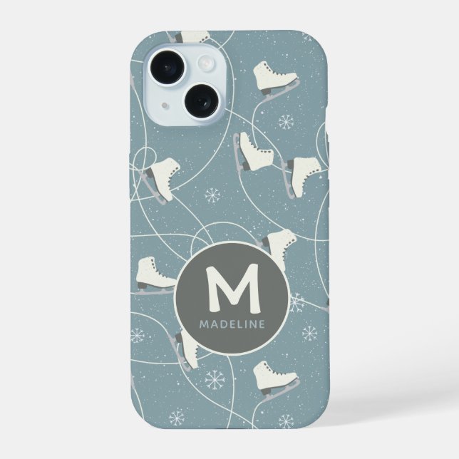 Ice skate & snowflake Personalised iPhone 15 Case (Back)