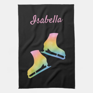 Ice skate towel figure skates Black rainbow pink