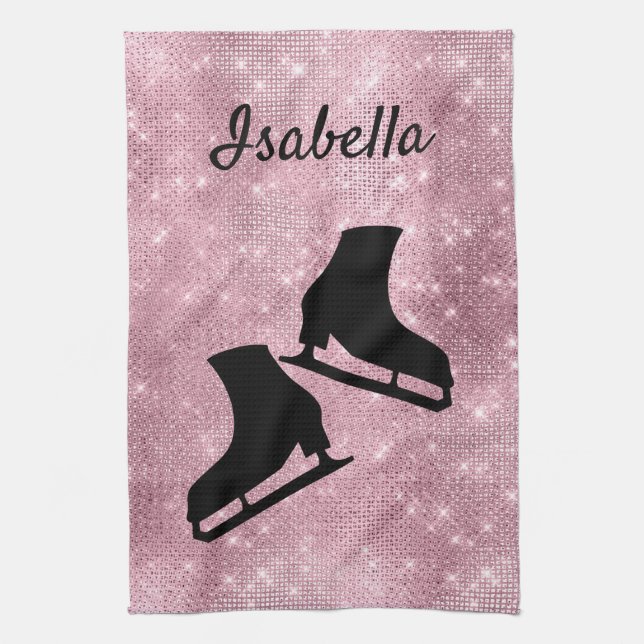 Ice skate towel figure skates pink sparkle (Vertical)