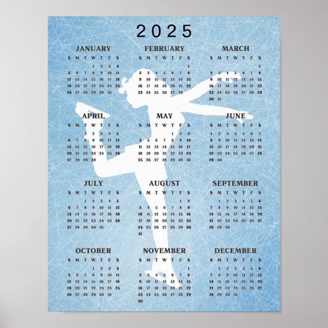 Ice Skater Design 2025 Calendar Poster (Front)