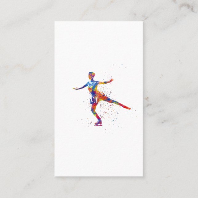 Ice skater in watercolor business card (Front)
