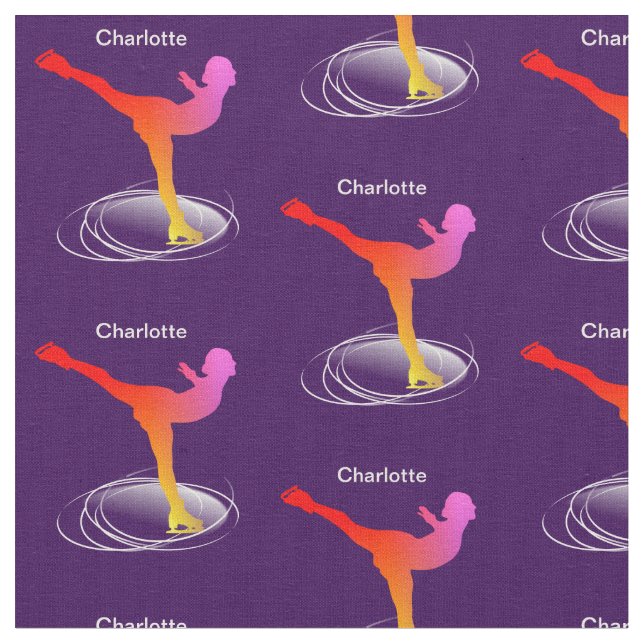 Ice Skater Silhouette Colourful Personalised Fabric (Close Up)