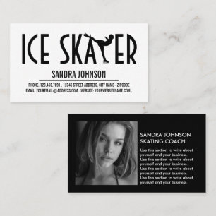 Ice Skater Silhouette Logo, Skating Coach Photo Business Card