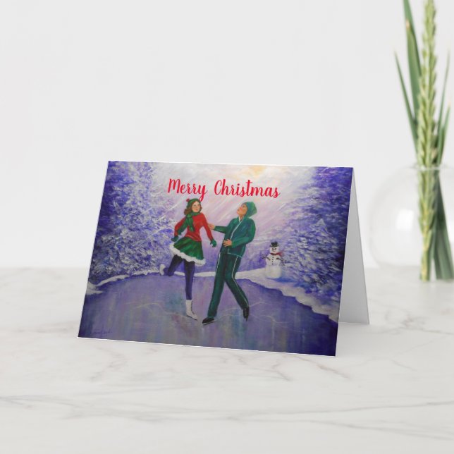 Ice Skaters Joy Christmas Card (Front)