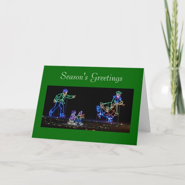 Ice Skaters Light Display for Christmas Holiday Card (Front)