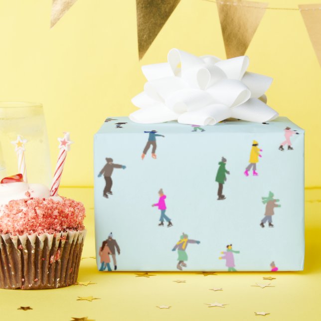 Ice Skaters On Lake │ ice skating christmas winter Wrapping Paper (Birthday Party)
