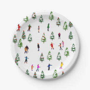 Ice Skaters Pine │ ice skating christmas winter Paper Plate
