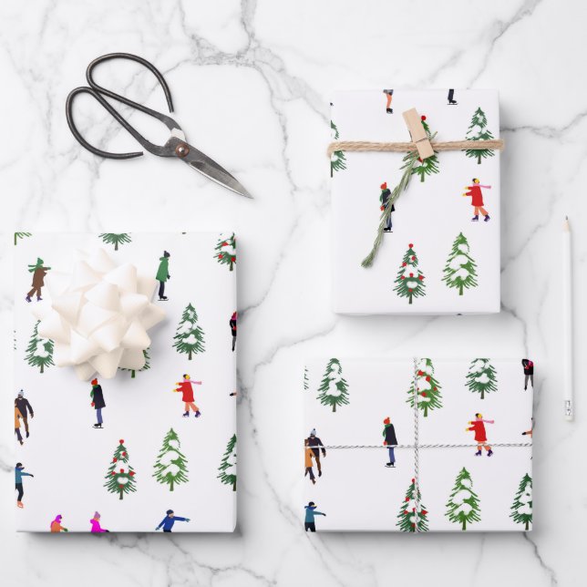 Ice Skaters Pine │ ice skating christmas winter Wrapping Paper Sheet (Front)