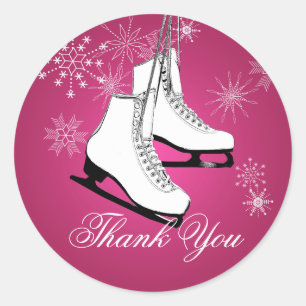 Ice Skates and Snowflakes Pink Classic Round Sticker