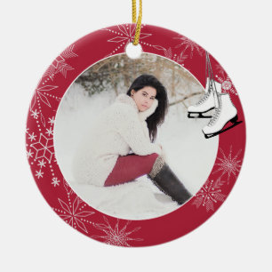 Ice Skates and Snowflakes with Photo Ceramic Ornam Ceramic Tree Decoration