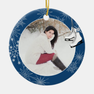 Ice Skates and Snowflakes with Photo Ceramic Ornam Tree Decoration