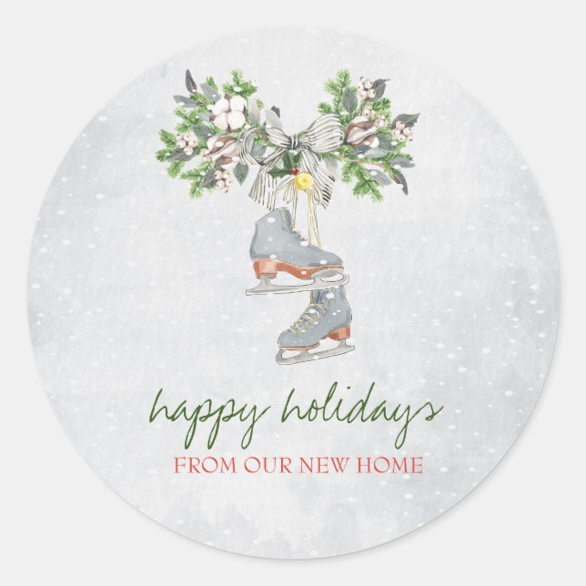 Ice skates,Branch Snow Holiday  Classic Round Sticker (Front)