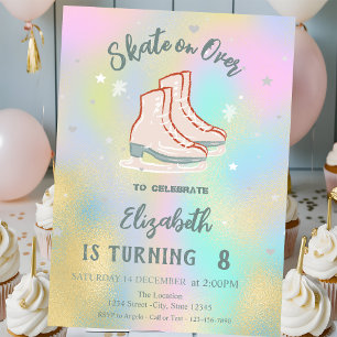 Ice skates Colorful Holographic Birthday Invitation