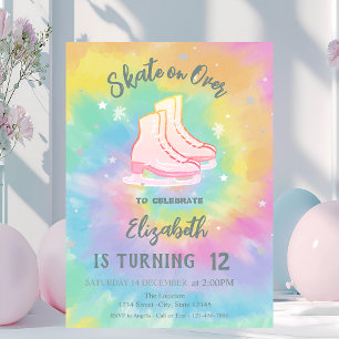 Ice skates Colorful Tie Dye Birthday Invitation