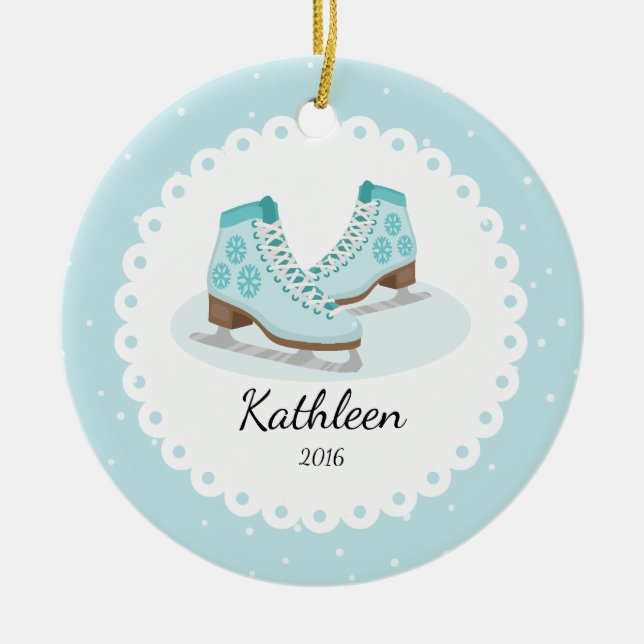Ice Skates Dated Personalised Christmas Ornament (Front)