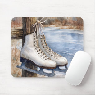 Ice Skates Hanging on a Fence Post Mouse Mat