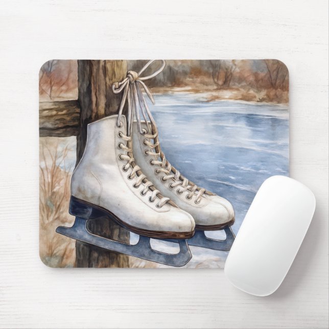 Ice Skates Hanging on a Fence Post Mouse Mat (With Mouse)