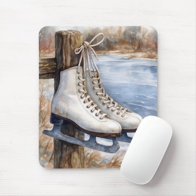 Ice Skates Hanging on a Fence Post Mouse Mat (With Mouse)