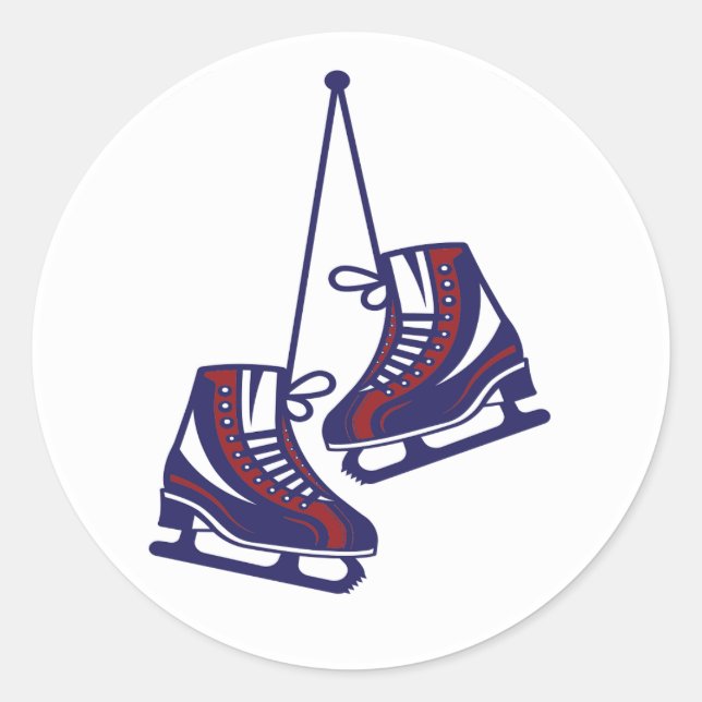 Ice Skates Hockey Skates Red Blue Classic Round Sticker (Front)