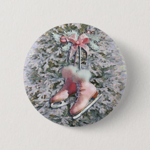 ICE SKATES in PINK by SHARON SHARPE 6 Cm Round Badge