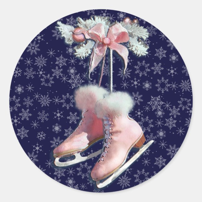 ICE SKATES in PINK by SHARON SHARPE Classic Round Sticker (Front)