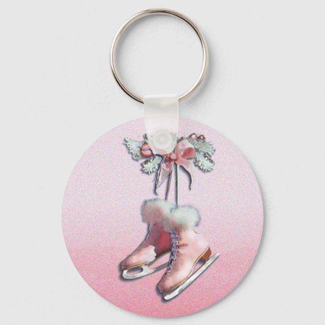 ICE SKATES in PINK by SHARON SHARPE Key Ring (Front)