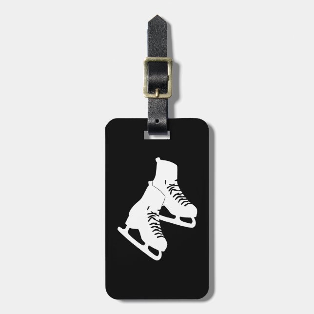 Ice Skates Luggage Tag Black (Front Vertical)